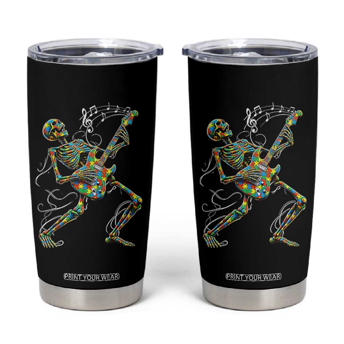 Autism Acceptance Rock Guitar Skeleton Tumbler Cup Music Lover TS12 Black Print Your Wear