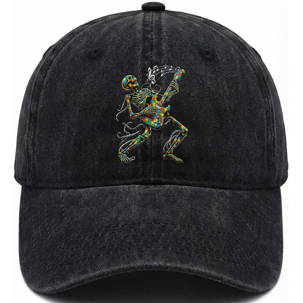 Autism Acceptance Rock Guitar Skeleton Washed Cotton Baseball Cap Music Lover TS12 Print Your Wear