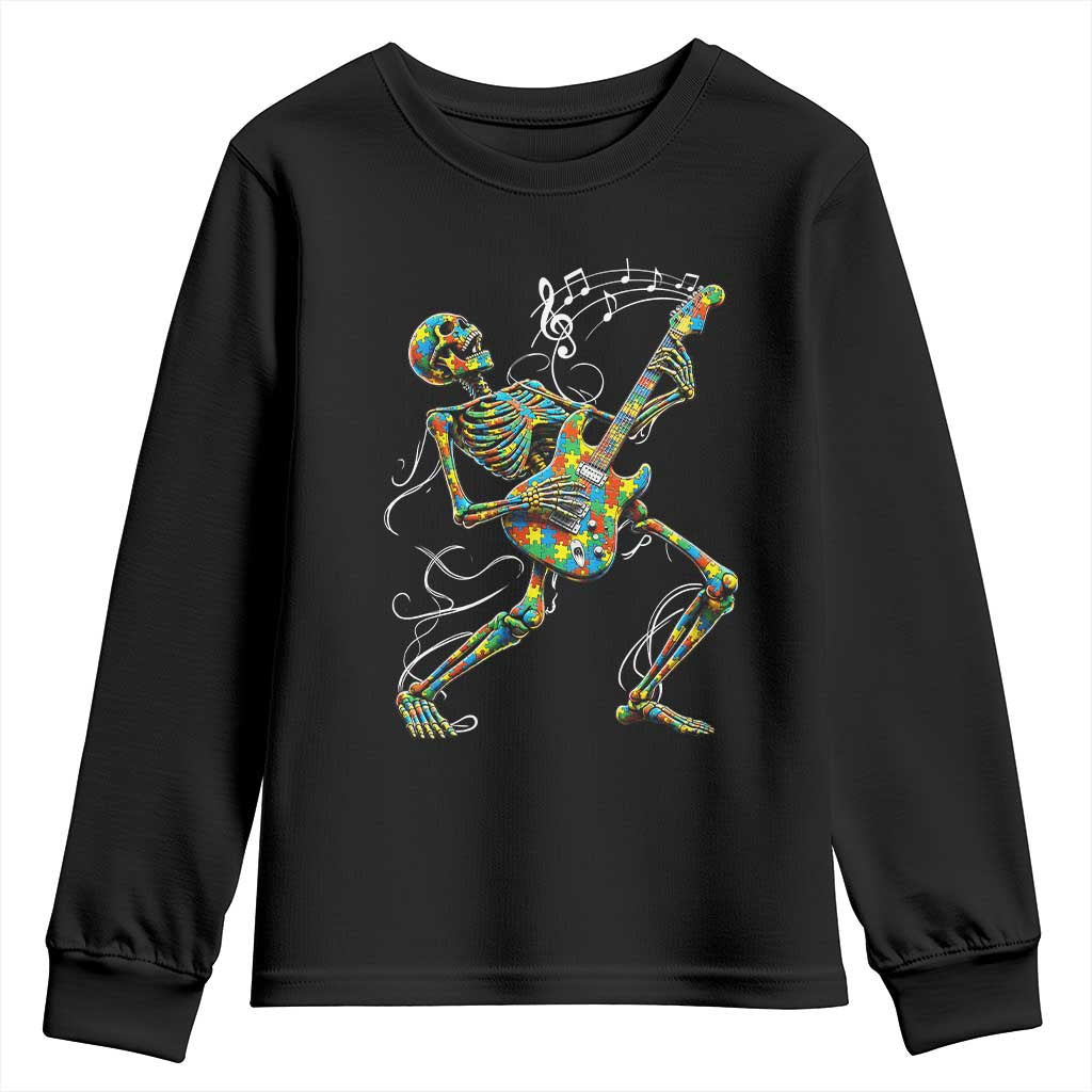 Autism Acceptance Rock Guitar Skeleton Youth Sweatshirt Music Lover