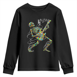 Autism Acceptance Rock Guitar Skeleton Youth Sweatshirt Music Lover