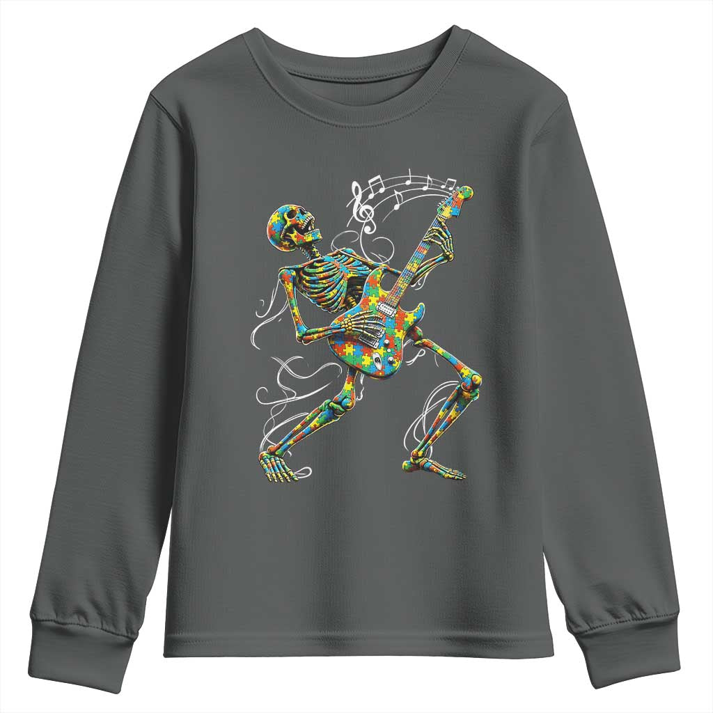 Autism Acceptance Rock Guitar Skeleton Youth Sweatshirt Music Lover