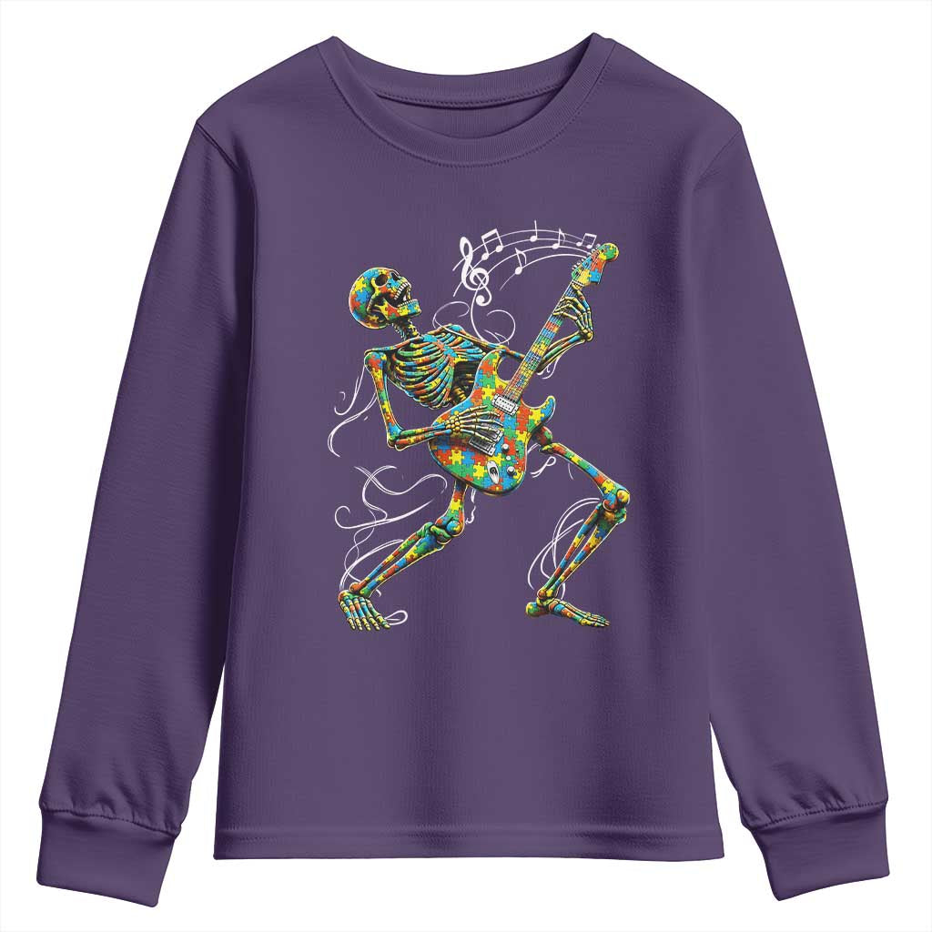Autism Acceptance Rock Guitar Skeleton Youth Sweatshirt Music Lover