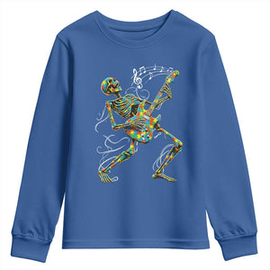 Autism Acceptance Rock Guitar Skeleton Youth Sweatshirt Music Lover
