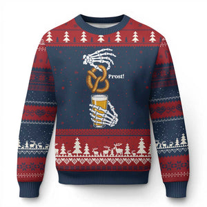 Prost Beer Lover Skeleton Hands German Festival Graphic Ugly Christmas Sweater