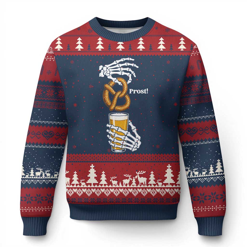 Prost Beer Lover Skeleton Hands German Festival Graphic Ugly Christmas Sweater TS12 Navy Red Print Your Wear