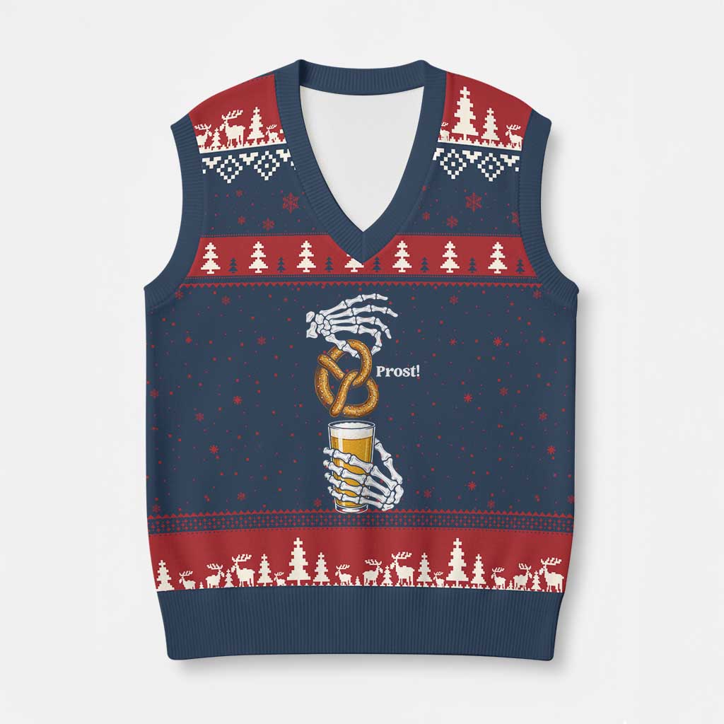 Prost Beer Lover Skeleton Hands German Festival Graphic V-Neck Knit Sweater Vest TS12 Navy Red Print Your Wear
