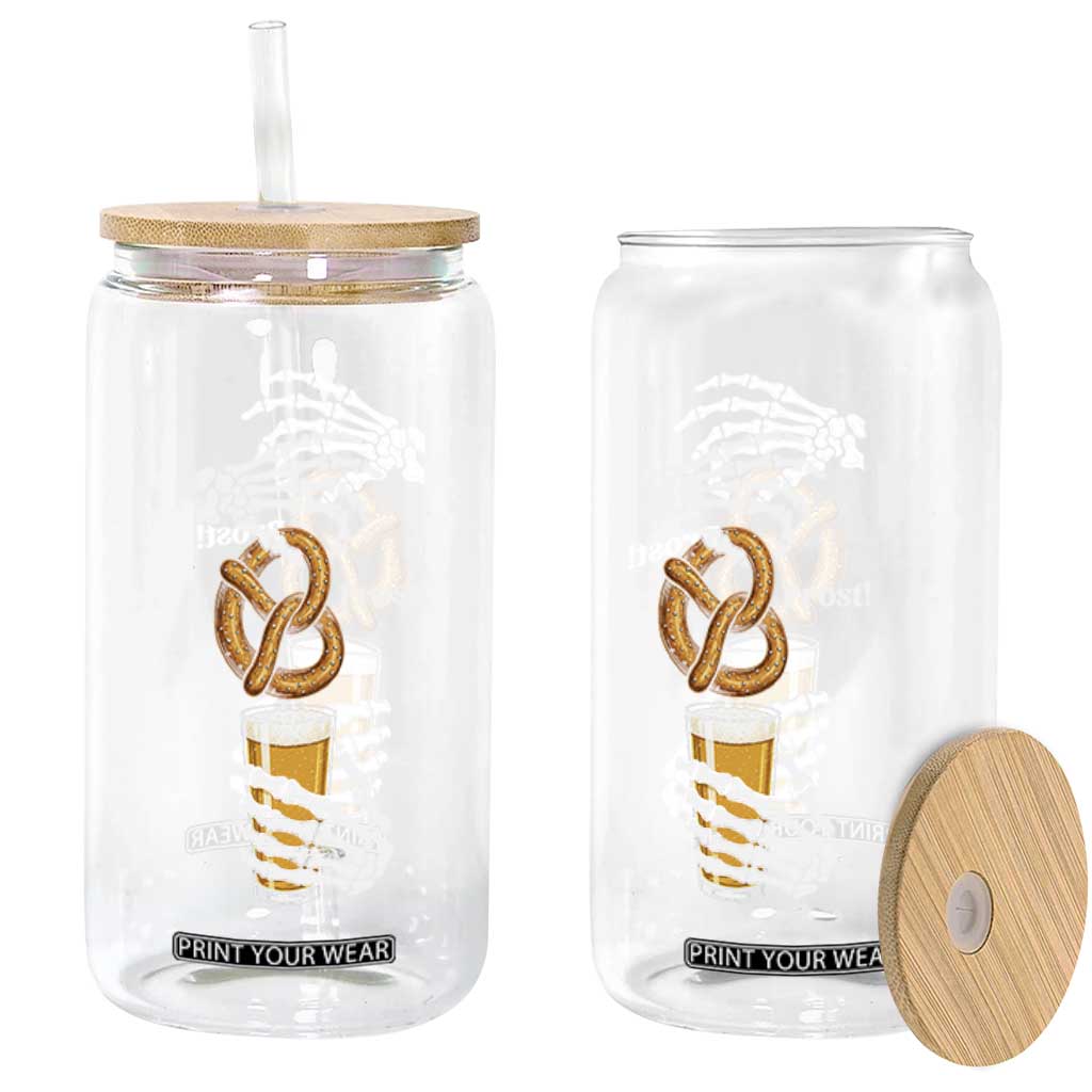 Prost Beer Lover Skeleton Hands German Festival Graphic Glass Can
