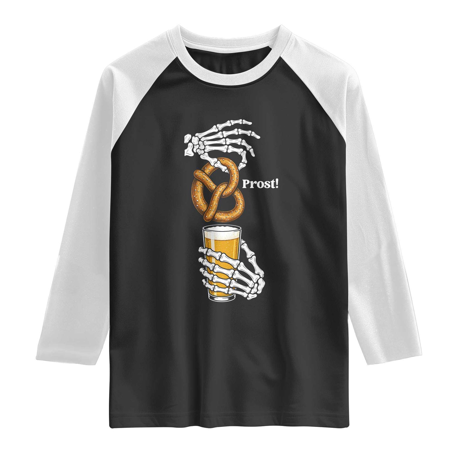 Prost Beer Lover Skeleton Hands German Festival Graphic Raglan Shirt TS12 Black White Print Your Wear
