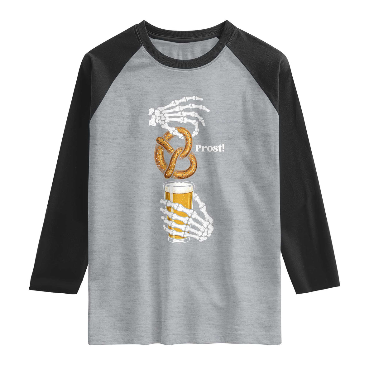 Prost Beer Lover Skeleton Hands German Festival Graphic Raglan Shirt