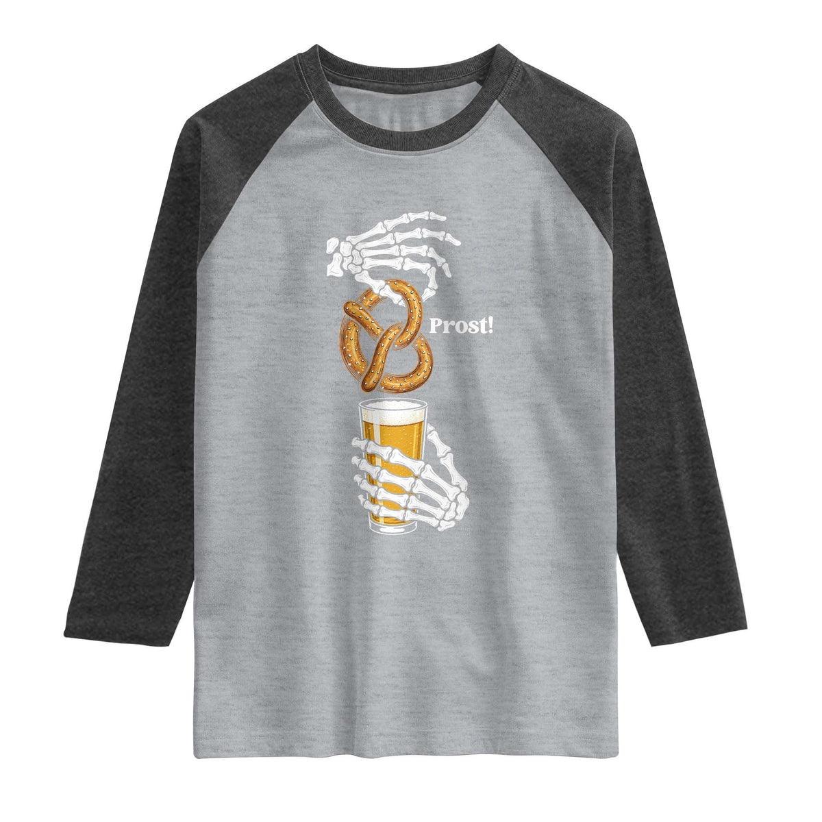 Prost Beer Lover Skeleton Hands German Festival Graphic Raglan Shirt