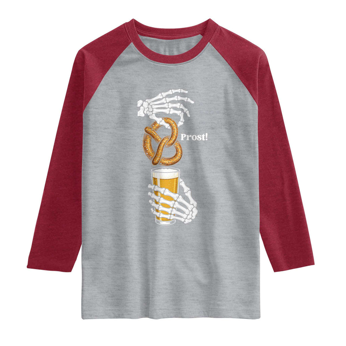 Prost Beer Lover Skeleton Hands German Festival Graphic Raglan Shirt
