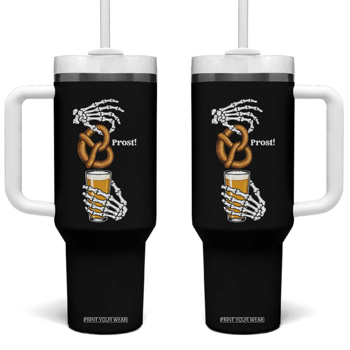 Prost Beer Lover Skeleton Hands German Festival Graphic Tumbler With Handle TS12 One Size: 40 oz Black Print Your Wear