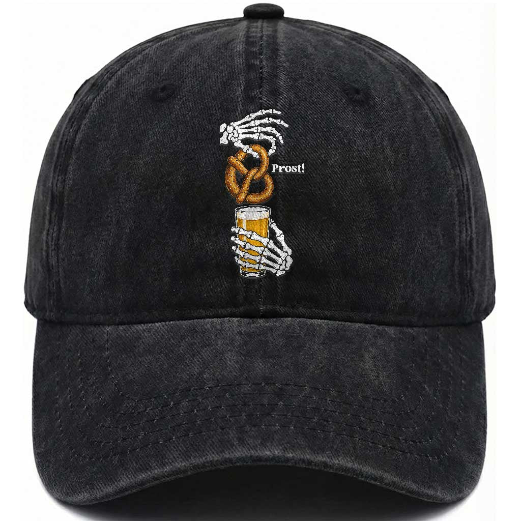 Prost Beer Lover Skeleton Hands German Festival Graphic Washed Cotton Baseball Cap TS12 Print Your Wear