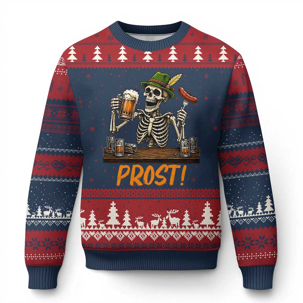 Funny Skeleton Oktoberfest Ugly Christmas Sweater Prost Beer Lover Bavarian Gift TS12 Navy Red Print Your Wear