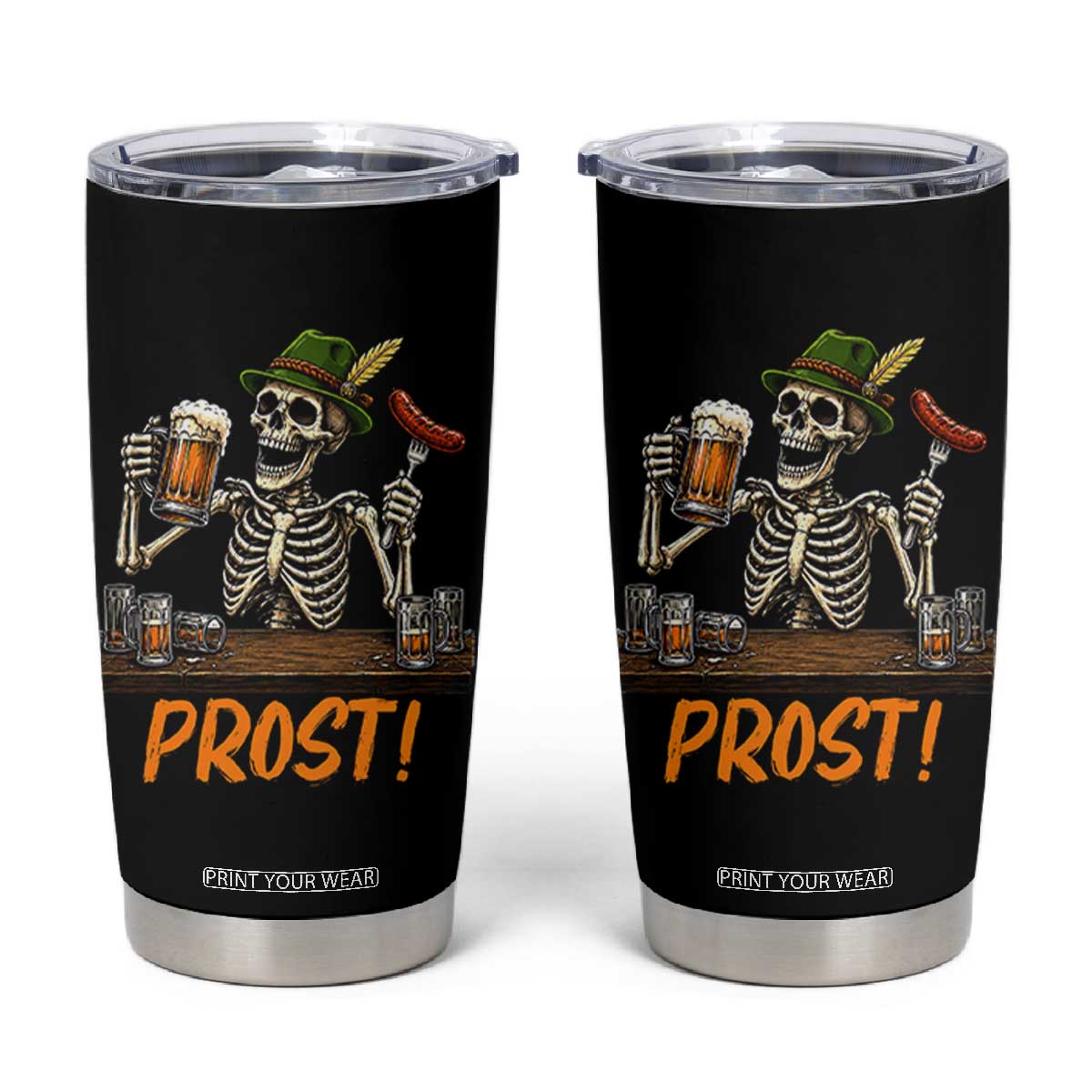 Funny Skeleton Oktoberfest Tumbler Cup Prost Beer Lover Bavarian Gift TS12 Black Print Your Wear