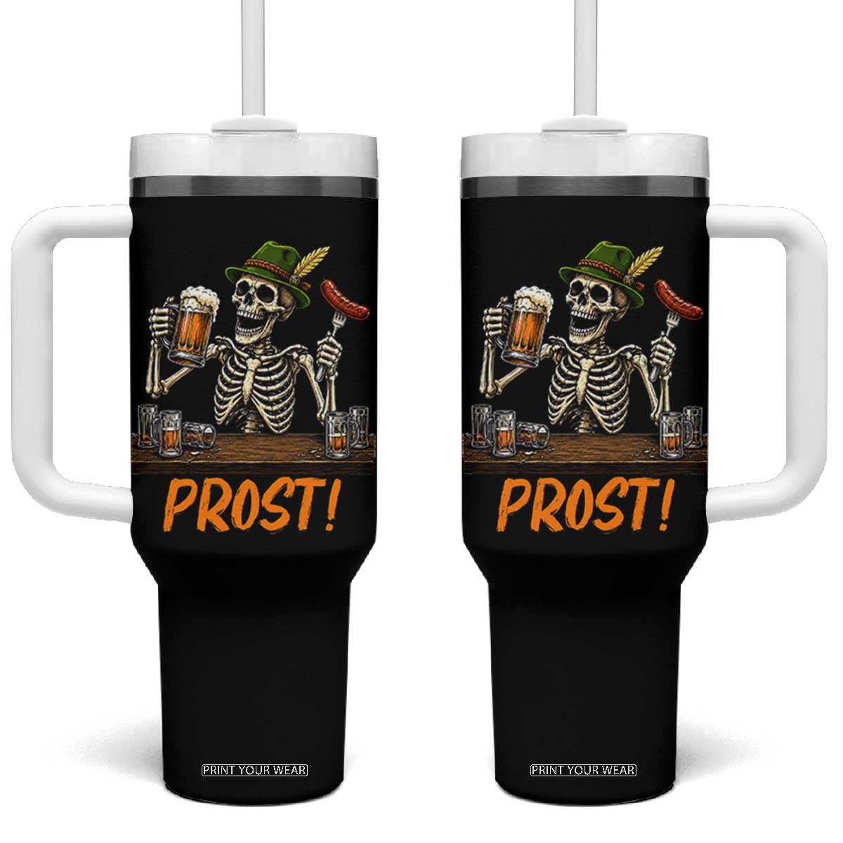 Funny Skeleton Oktoberfest Tumbler With Handle Prost Beer Lover Bavarian Gift TS12 One Size: 40 oz Black Print Your Wear