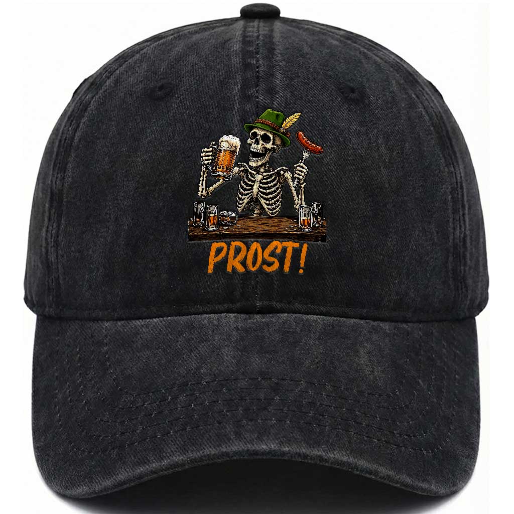 Funny Skeleton Oktoberfest Washed Cotton Baseball Cap Prost Beer Lover Bavarian Gift TS12 Print Your Wear