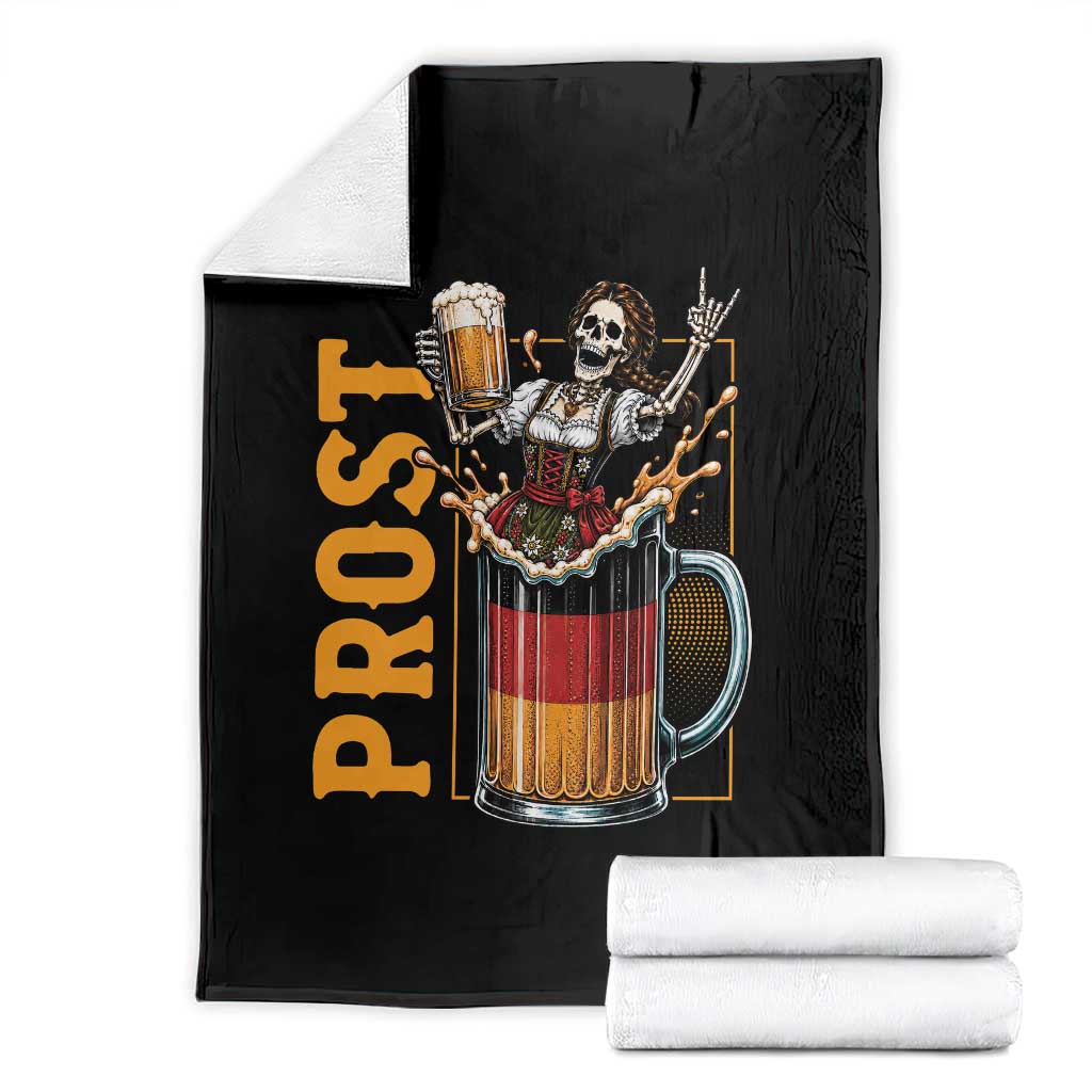 Funny Skeleton Oktoberfest Throw Blanket Spooky Prost German Beer Drinker Graphic TS12 Black Print Your Wear