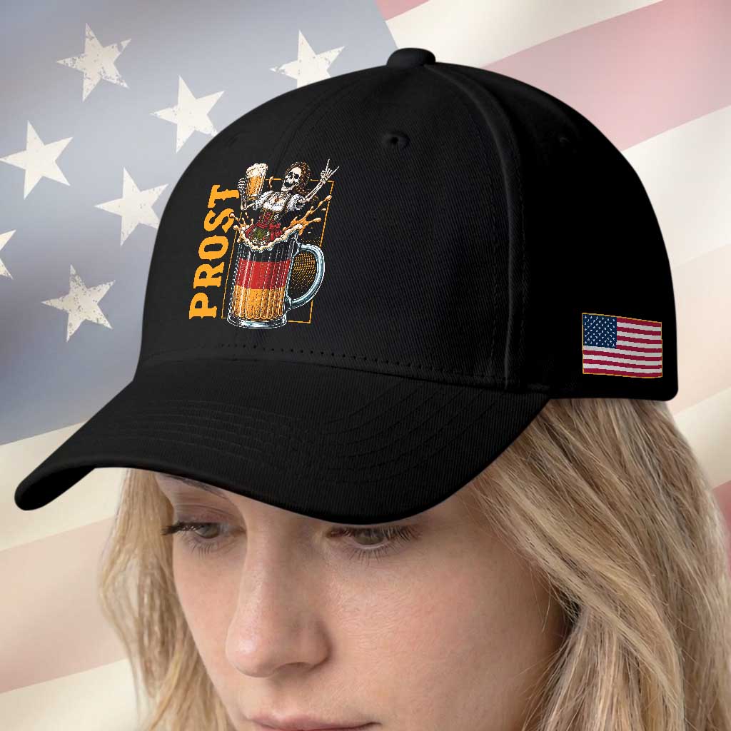 Funny Skeleton Oktoberfest Baseball Cap Spooky Prost German Beer Drinker Graphic