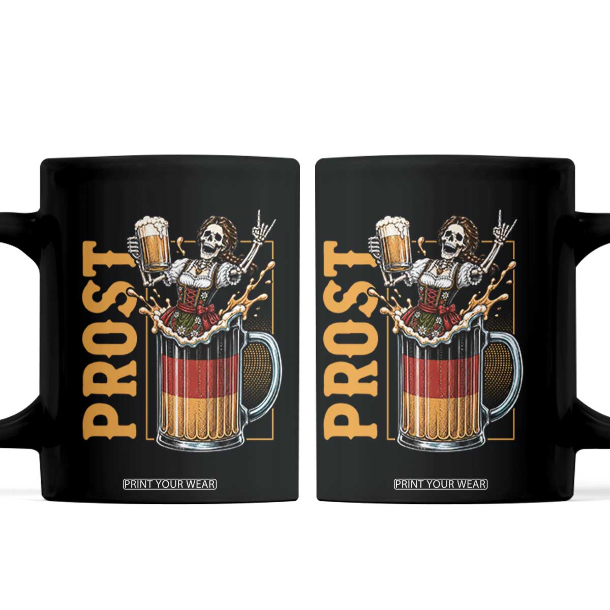 Funny Skeleton Oktoberfest Coffee Mug Spooky Prost German Beer Drinker Graphic TS12 Black Print Your Wear