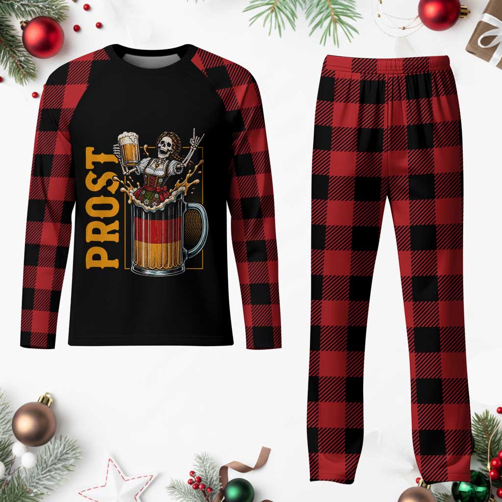Funny Skeleton Oktoberfest Plaid Pajama Set Spooky Prost German Beer Drinker Graphic TS12 Buffalo Plaid Print Your Wear