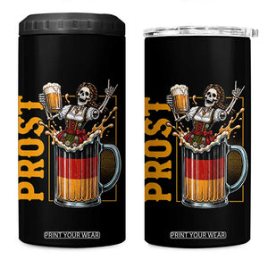 Funny Skeleton Oktoberfest 4 in 1 Can Cooler Tumbler Spooky Prost German Beer Drinker Graphic