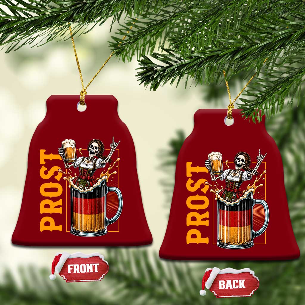 Funny Skeleton Oktoberfest Ceramic Ornament Spooky Prost German Beer Drinker Graphic