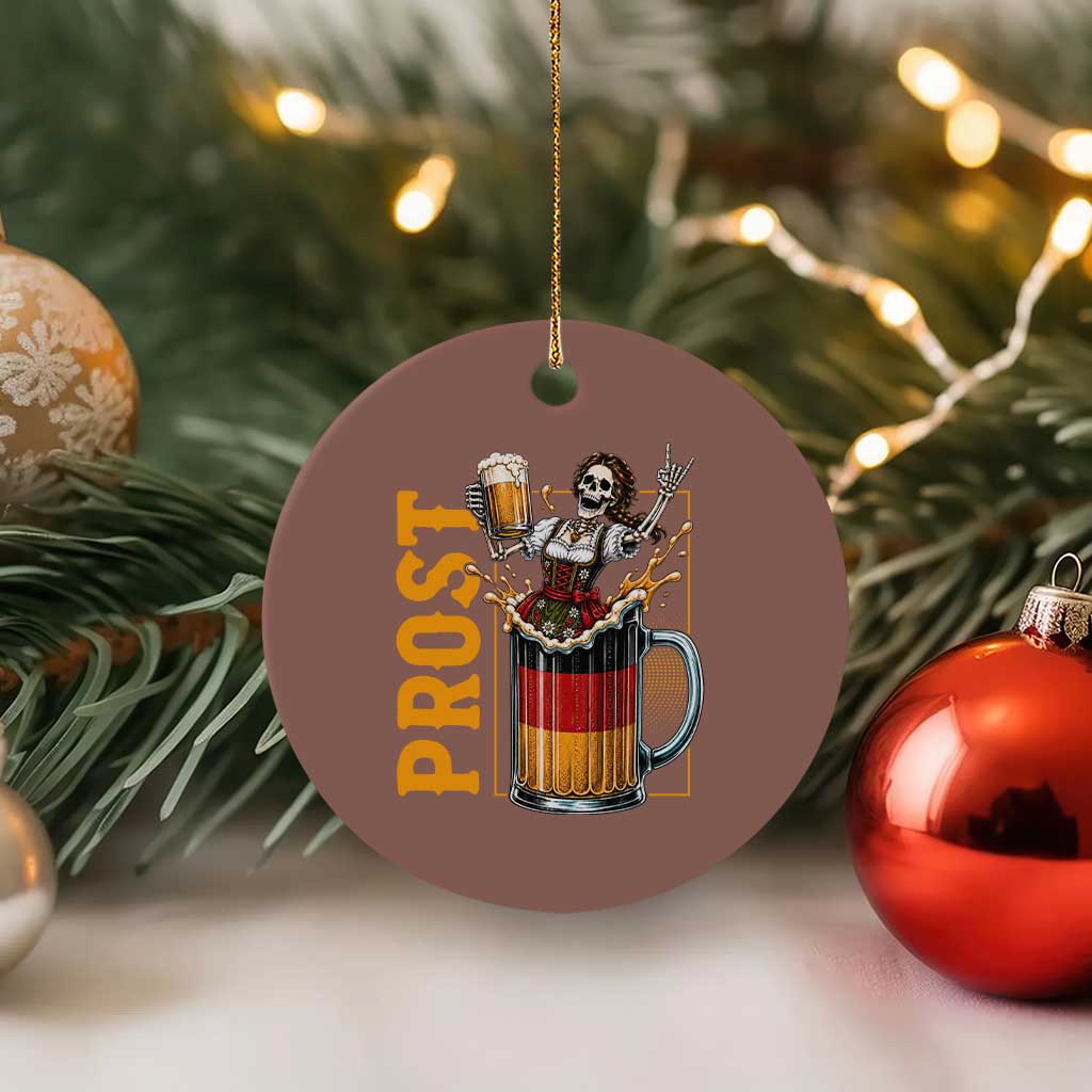 Funny Skeleton Oktoberfest Ceramic Ornament Spooky Prost German Beer Drinker Graphic