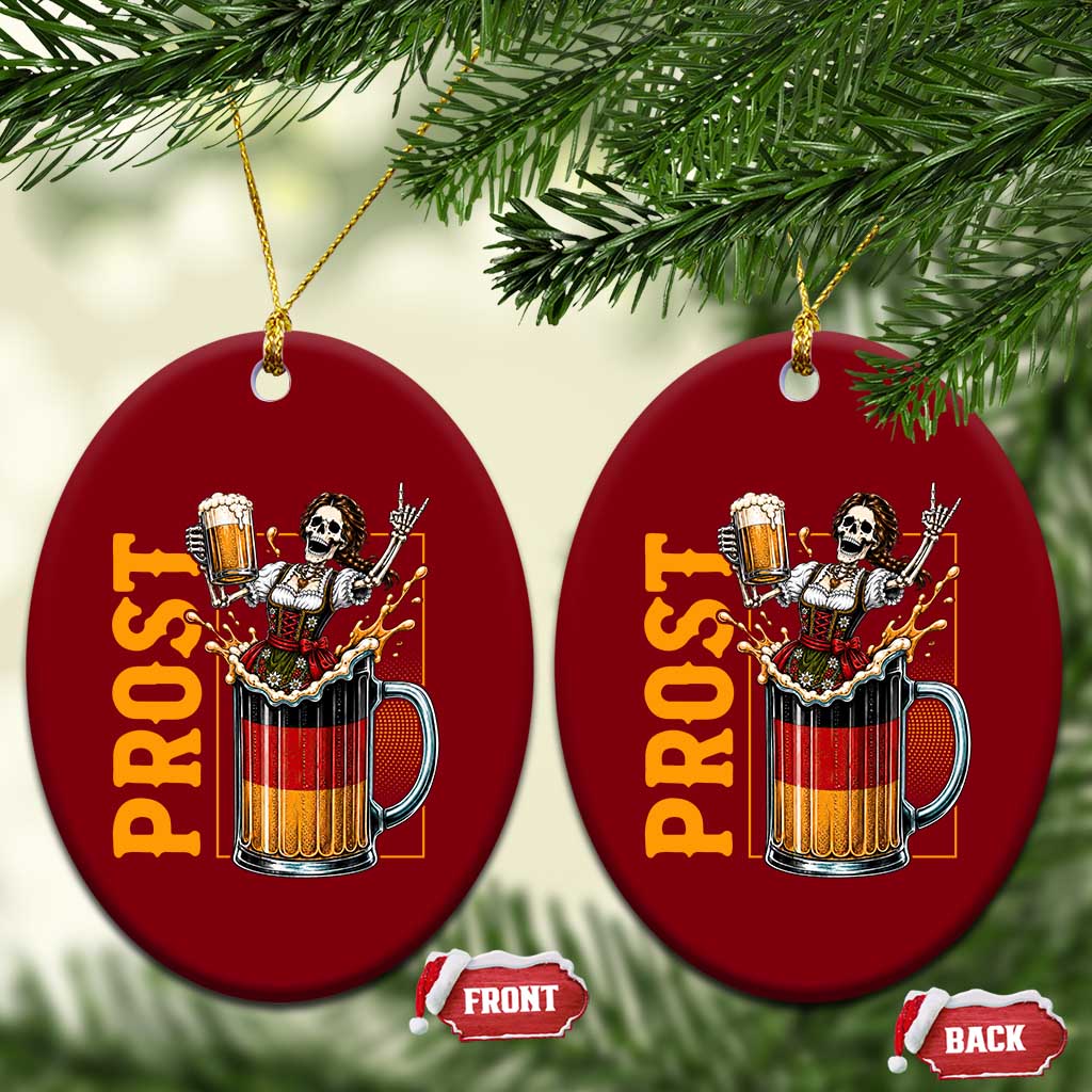 Funny Skeleton Oktoberfest Ceramic Ornament Spooky Prost German Beer Drinker Graphic