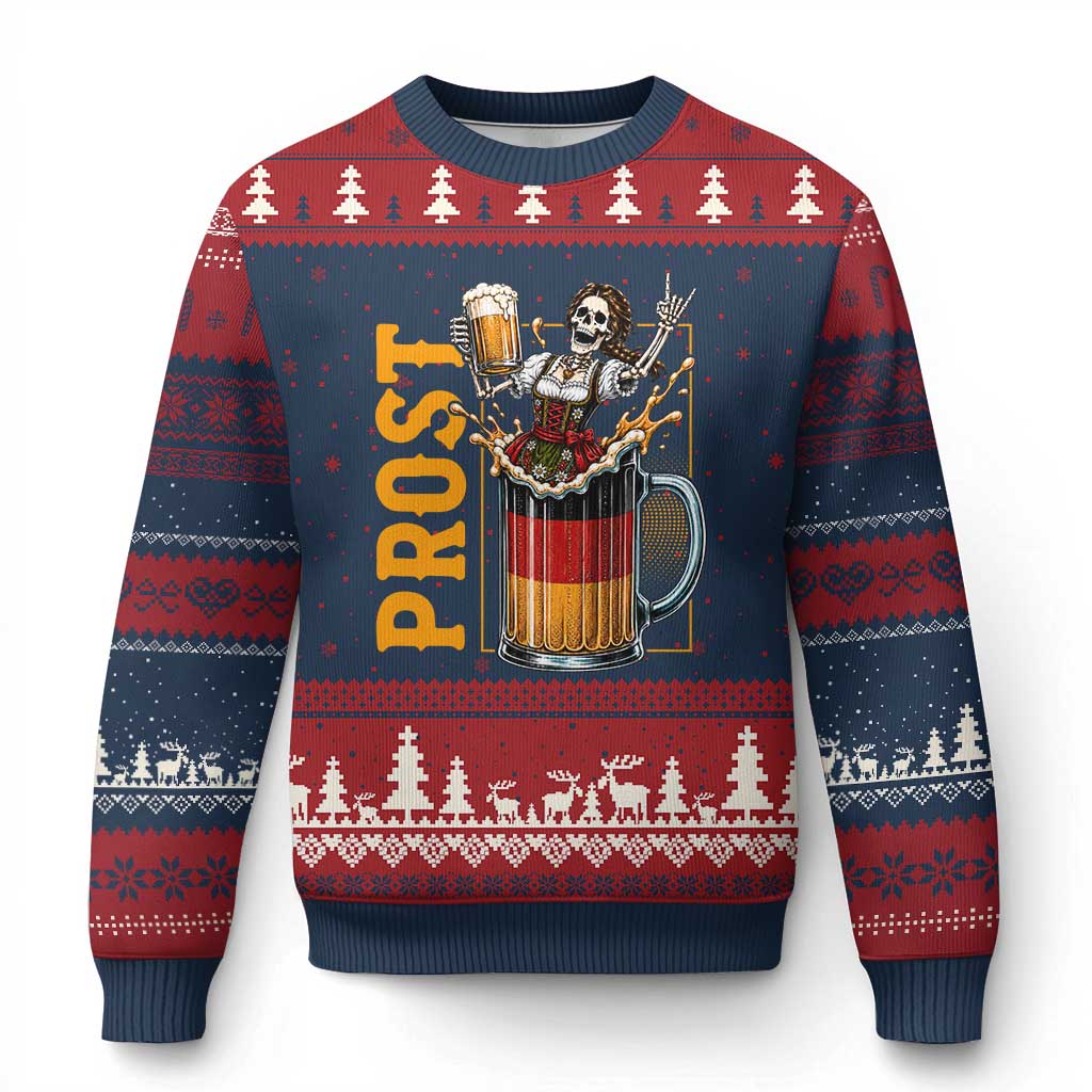 Funny Skeleton Oktoberfest Ugly Christmas Sweater Spooky Prost German Beer Drinker Graphic TS12 Navy Red Print Your Wear