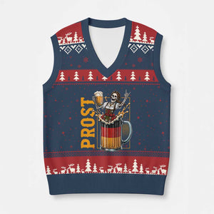 Funny Skeleton Oktoberfest V-Neck Knit Sweater Vest Spooky Prost German Beer Drinker Graphic