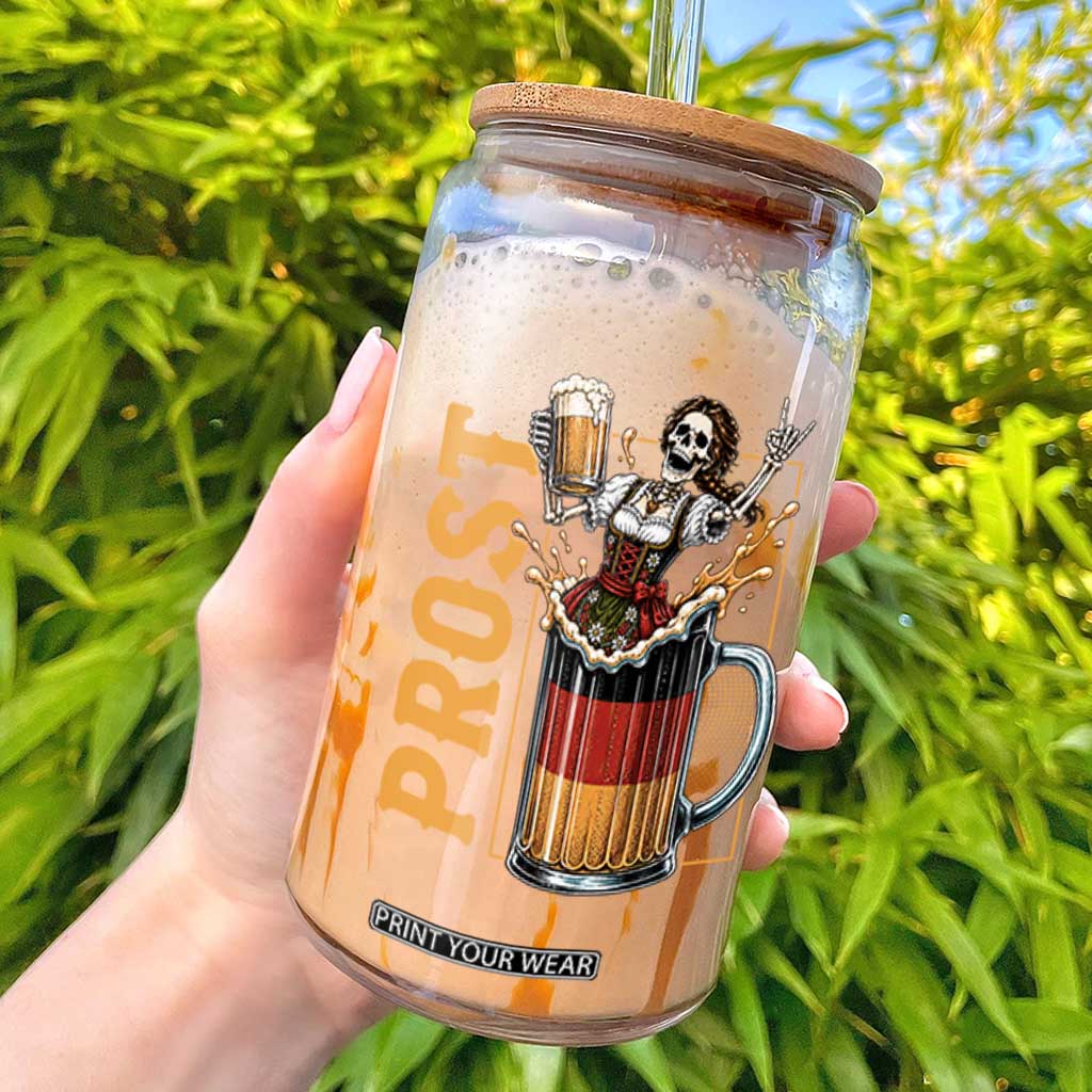 Funny Skeleton Oktoberfest Glass Can Spooky Prost German Beer Drinker Graphic TS12 Black Print Your Wear