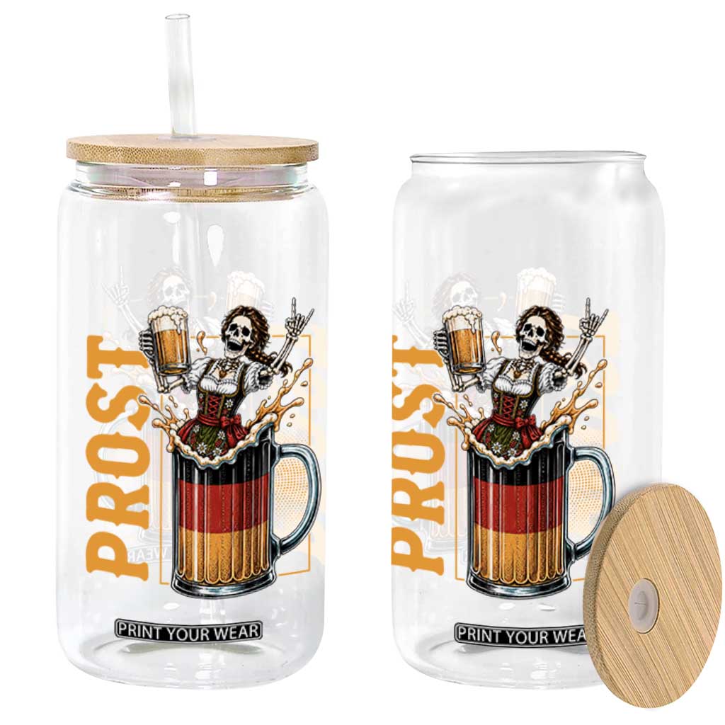 Funny Skeleton Oktoberfest Glass Can Spooky Prost German Beer Drinker Graphic