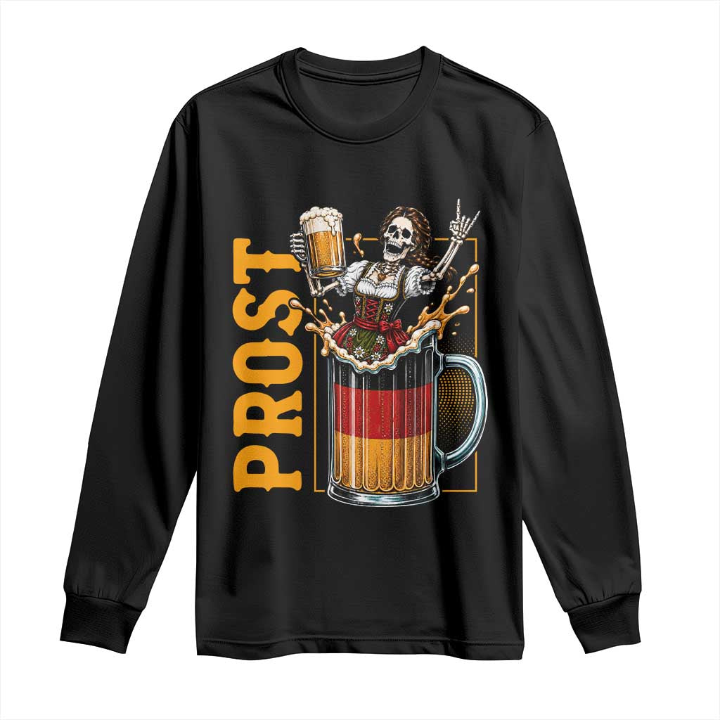 Funny Skeleton Oktoberfest Long Sleeve Shirt Spooky Prost German Beer Drinker Graphic TS12 Black Print Your Wear
