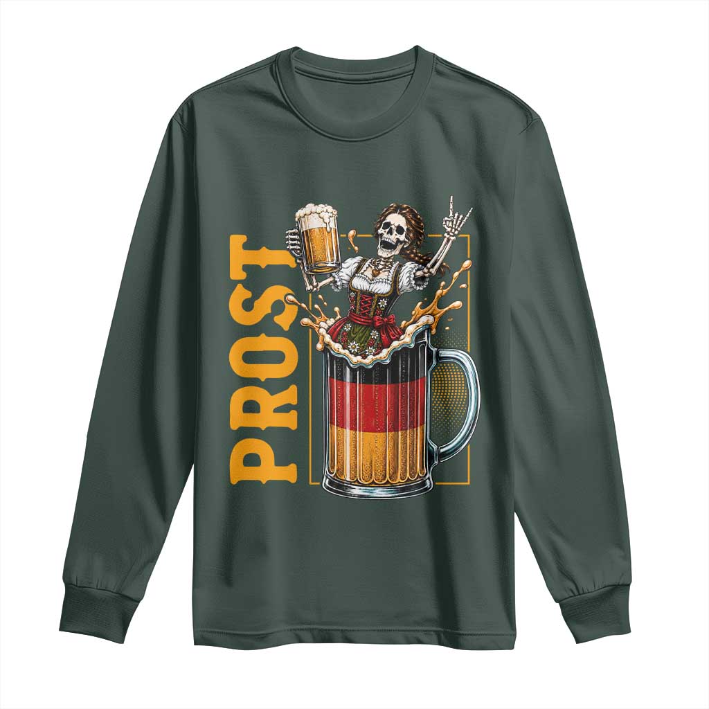 Funny Skeleton Oktoberfest Long Sleeve Shirt Spooky Prost German Beer Drinker Graphic