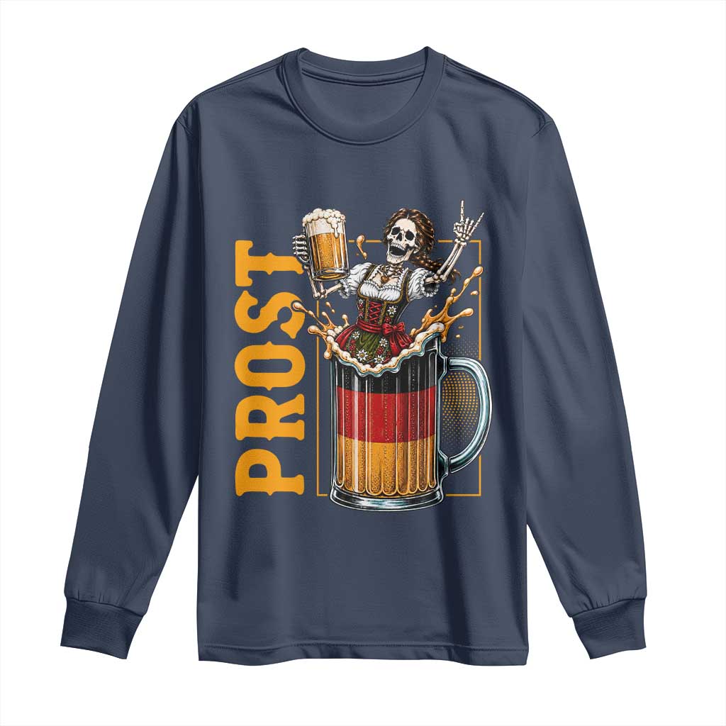 Funny Skeleton Oktoberfest Long Sleeve Shirt Spooky Prost German Beer Drinker Graphic