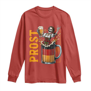 Funny Skeleton Oktoberfest Long Sleeve Shirt Spooky Prost German Beer Drinker Graphic