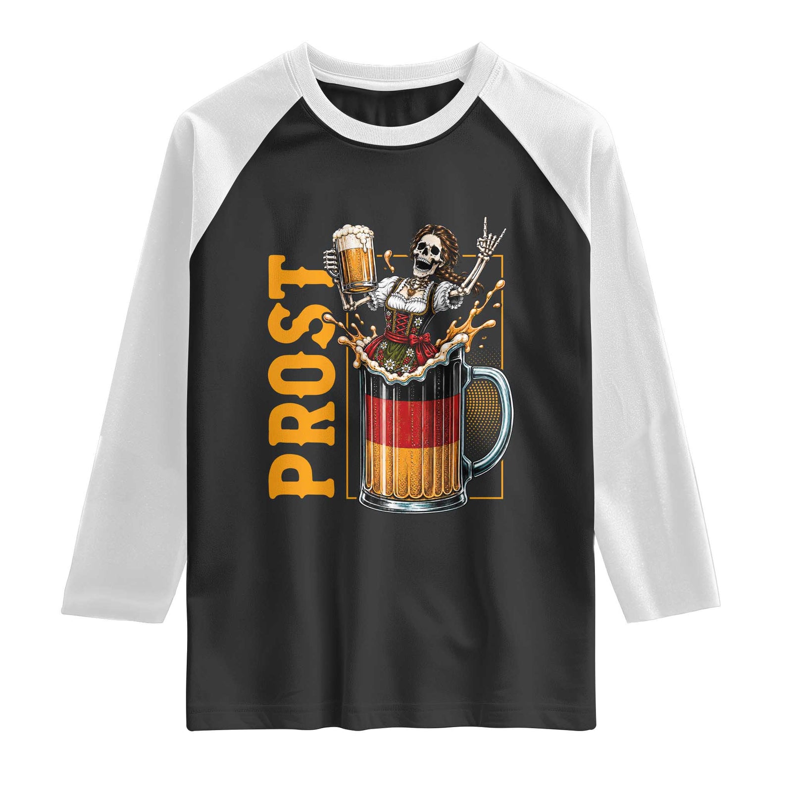 Funny Skeleton Oktoberfest Raglan Shirt Spooky Prost German Beer Drinker Graphic TS12 Black White Print Your Wear
