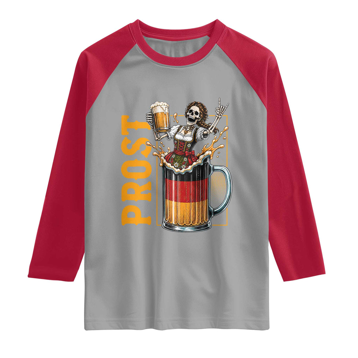 Funny Skeleton Oktoberfest Raglan Shirt Spooky Prost German Beer Drinker Graphic