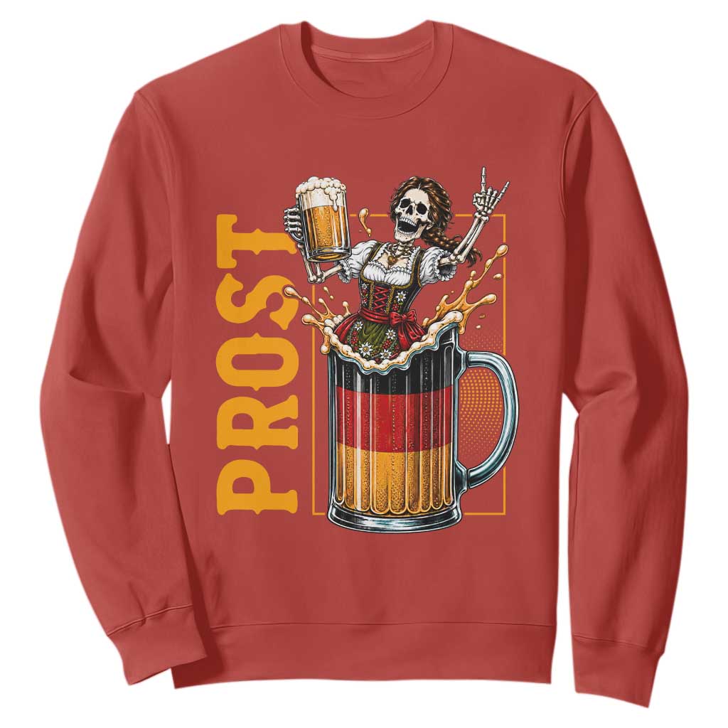 Funny Skeleton Oktoberfest Sweatshirt Spooky Prost German Beer Drinker Graphic
