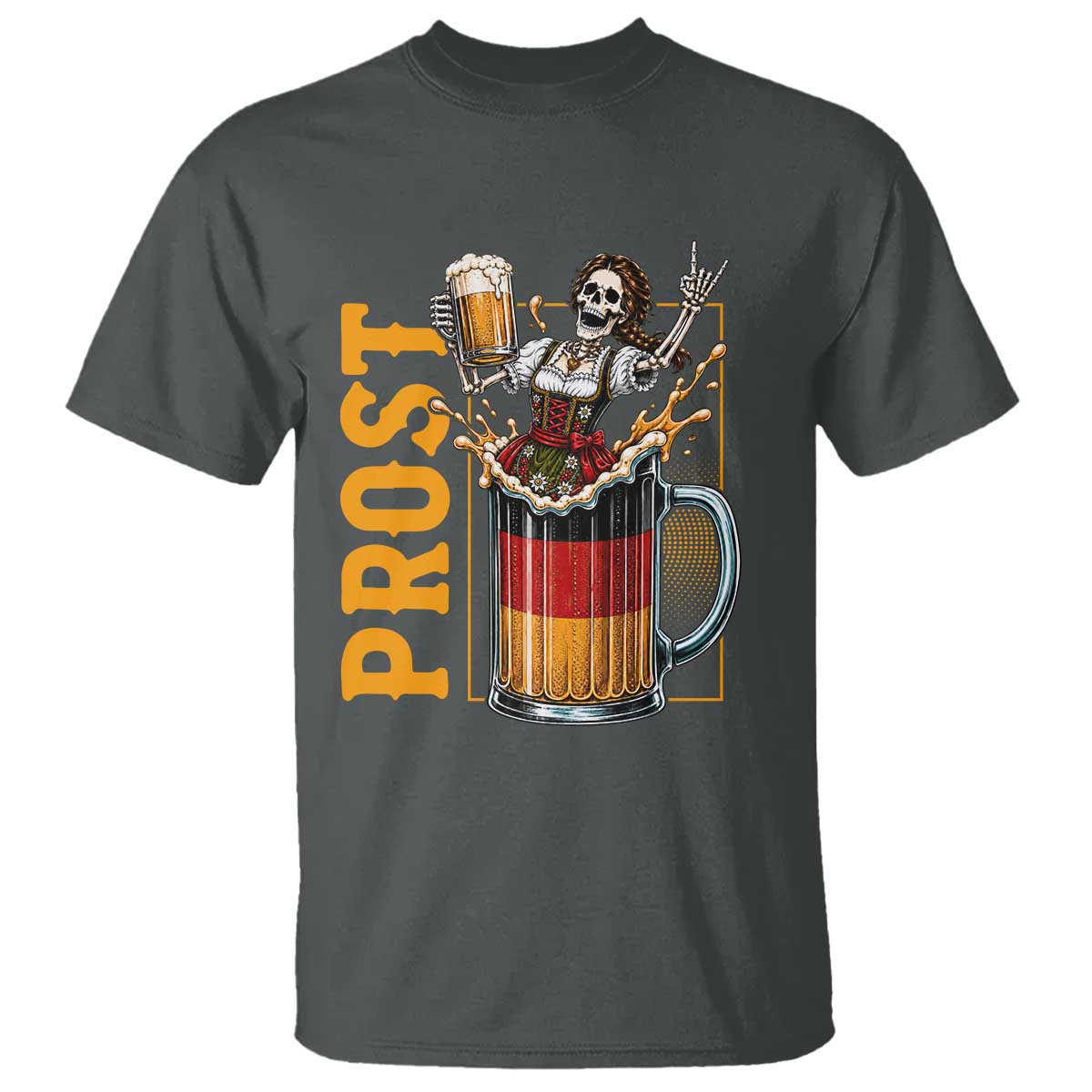 Funny Skeleton Oktoberfest T Shirt Spooky Prost German Beer Drinker Graphic