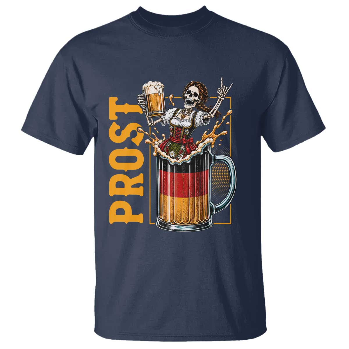 Funny Skeleton Oktoberfest T Shirt Spooky Prost German Beer Drinker Graphic