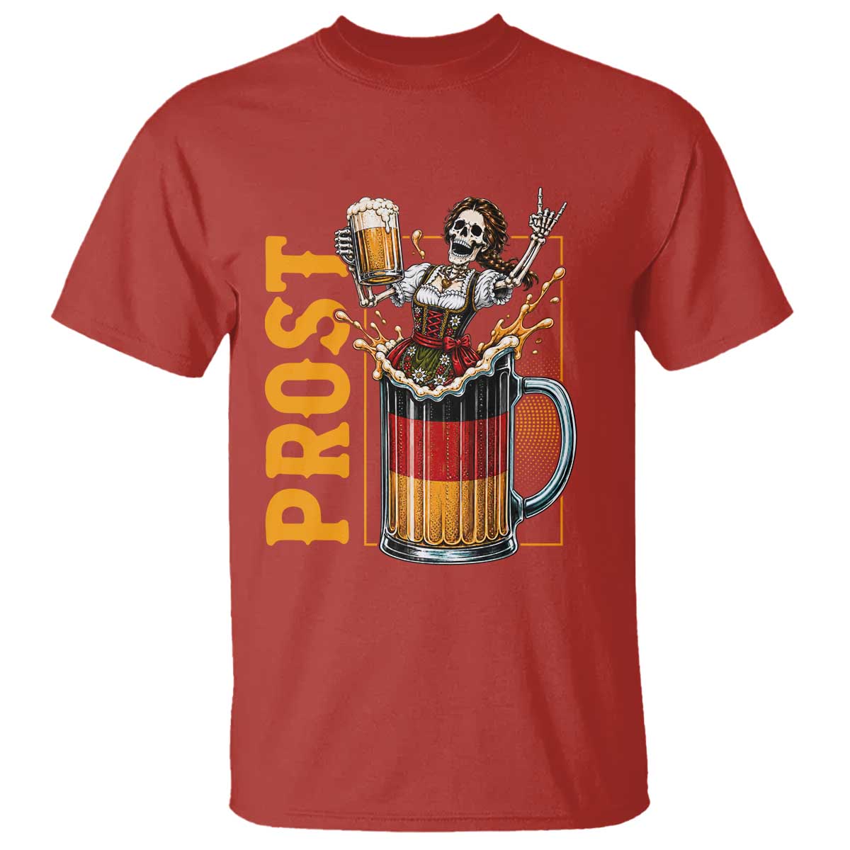 Funny Skeleton Oktoberfest T Shirt Spooky Prost German Beer Drinker Graphic