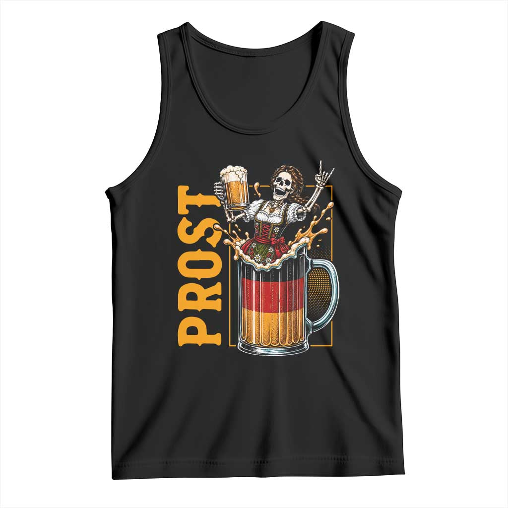 Funny Skeleton Oktoberfest Tank Top Spooky Prost German Beer Drinker Graphic TS12 Black Print Your Wear
