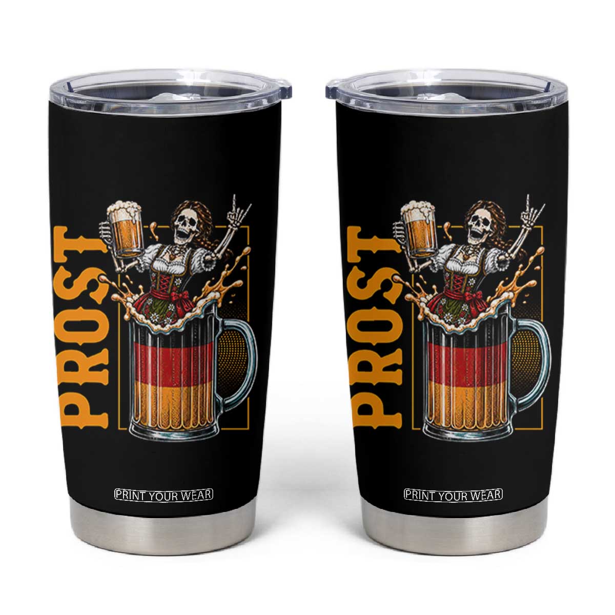 Funny Skeleton Oktoberfest Tumbler Cup Spooky Prost German Beer Drinker Graphic TS12 Black Print Your Wear