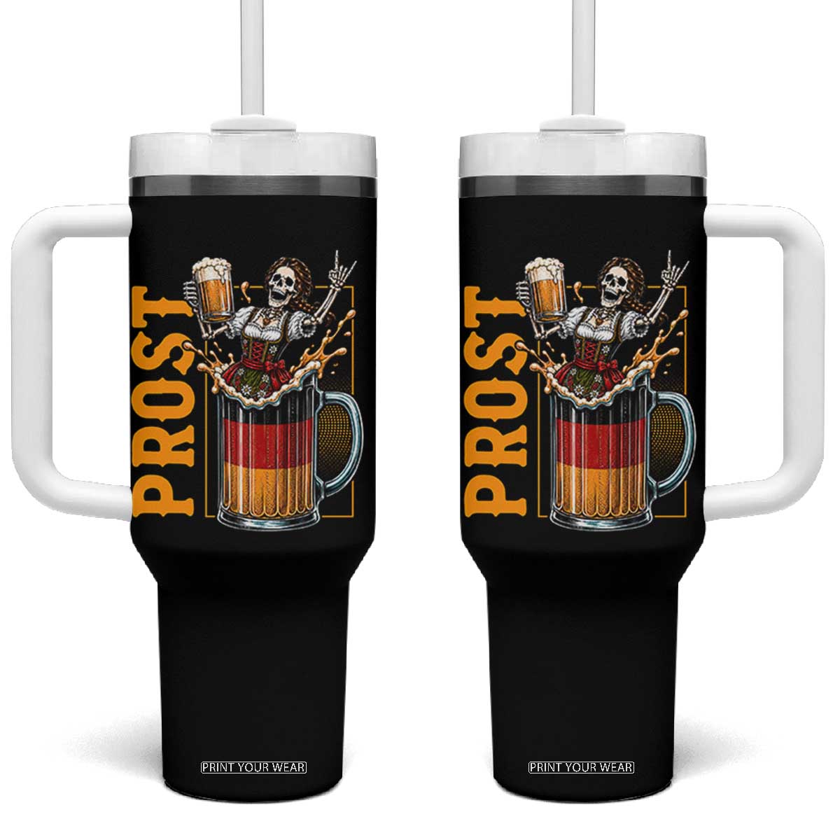 Funny Skeleton Oktoberfest Tumbler With Handle Spooky Prost German Beer Drinker Graphic TS12 One Size: 40 oz Black Print Your Wear