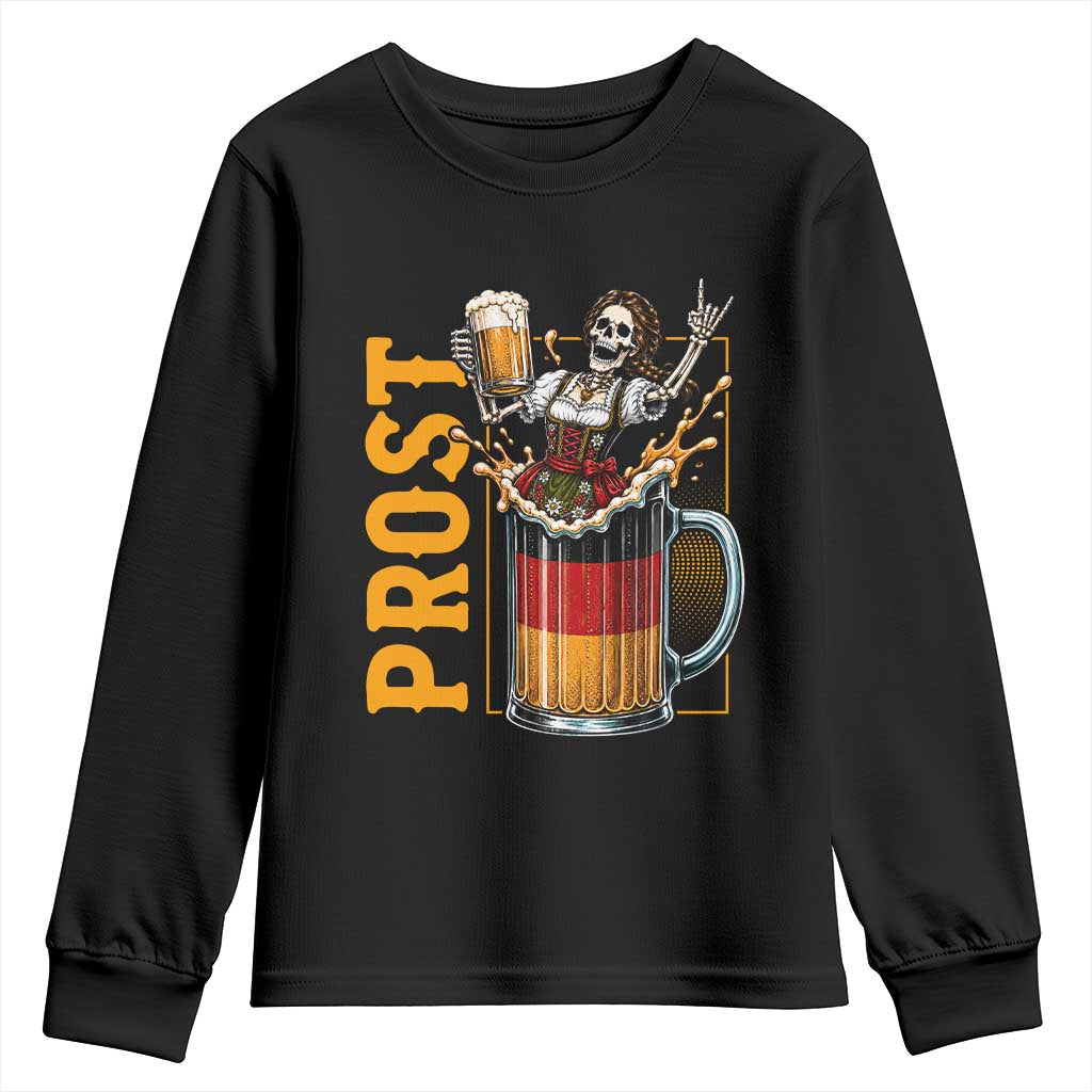 Funny Skeleton Oktoberfest Youth Sweatshirt Spooky Prost German Beer Drinker Graphic TS12 Black Print Your Wear
