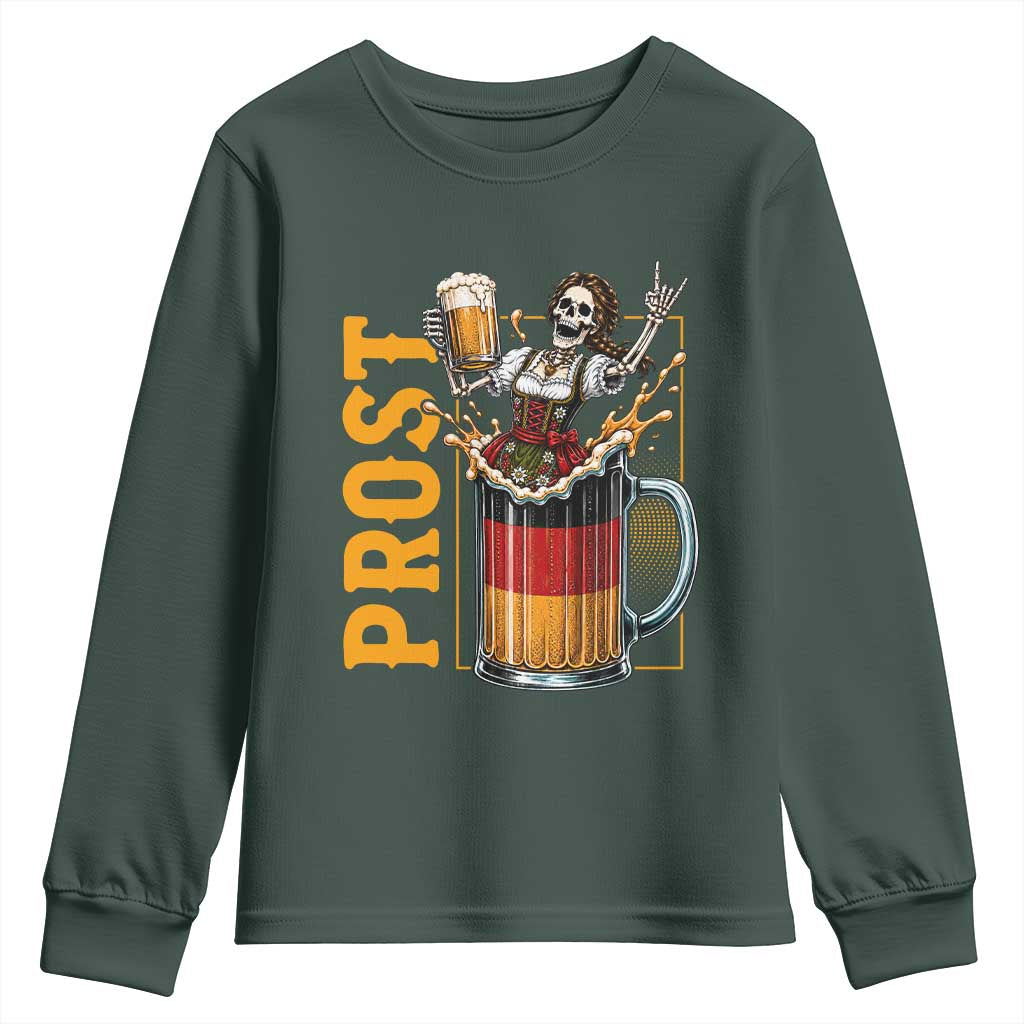 Funny Skeleton Oktoberfest Youth Sweatshirt Spooky Prost German Beer Drinker Graphic
