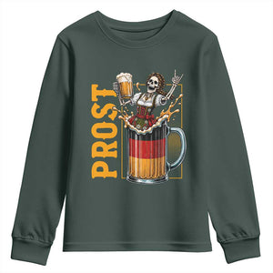 Funny Skeleton Oktoberfest Youth Sweatshirt Spooky Prost German Beer Drinker Graphic