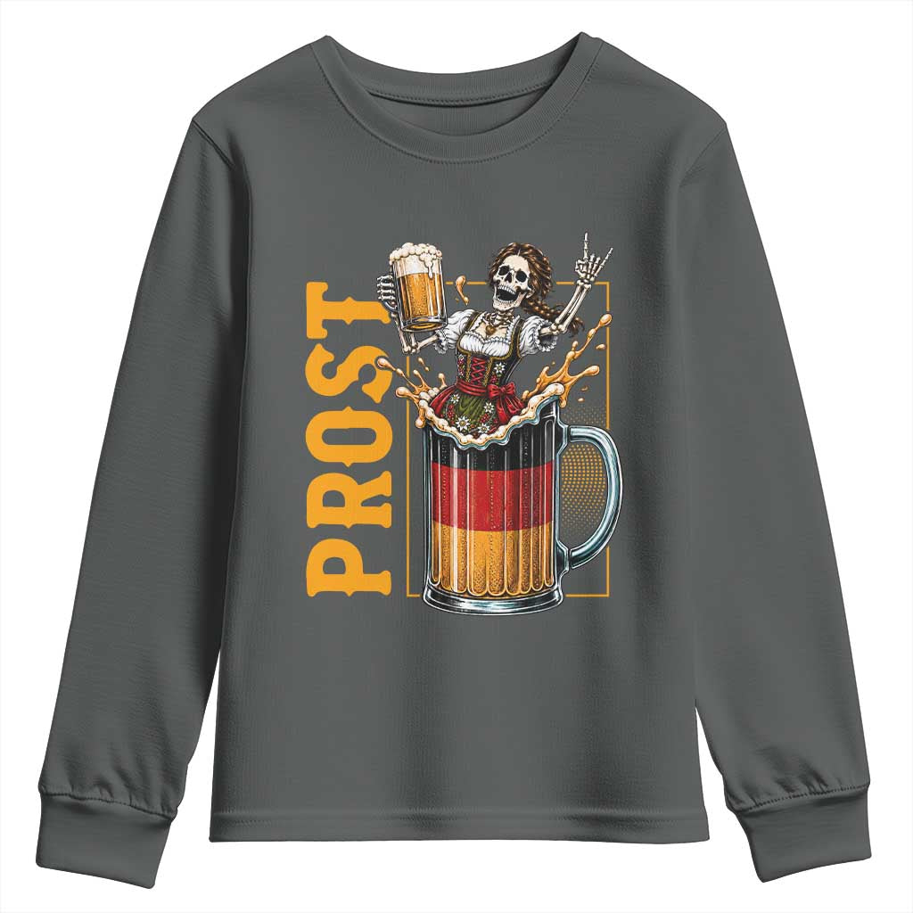 Funny Skeleton Oktoberfest Youth Sweatshirt Spooky Prost German Beer Drinker Graphic